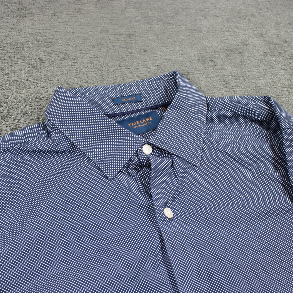 Fairlane Mens XL Regular Fit Non-Iron Stretch Long Sleeve Button Down Shirt Blue
